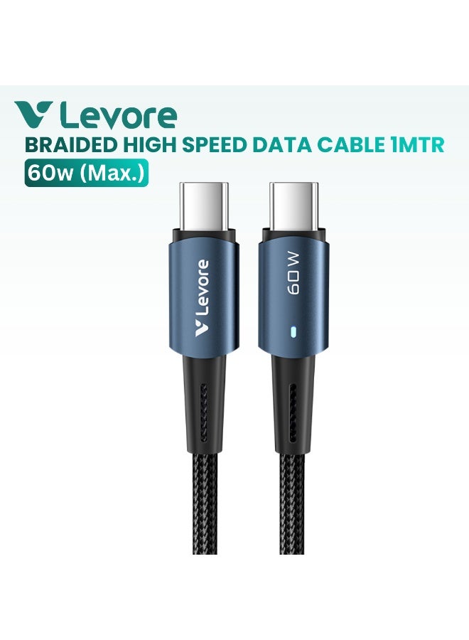LEVORE 1M Nylon Braided 60w USB C to USB C Cable - LC5212-BL - Image 1